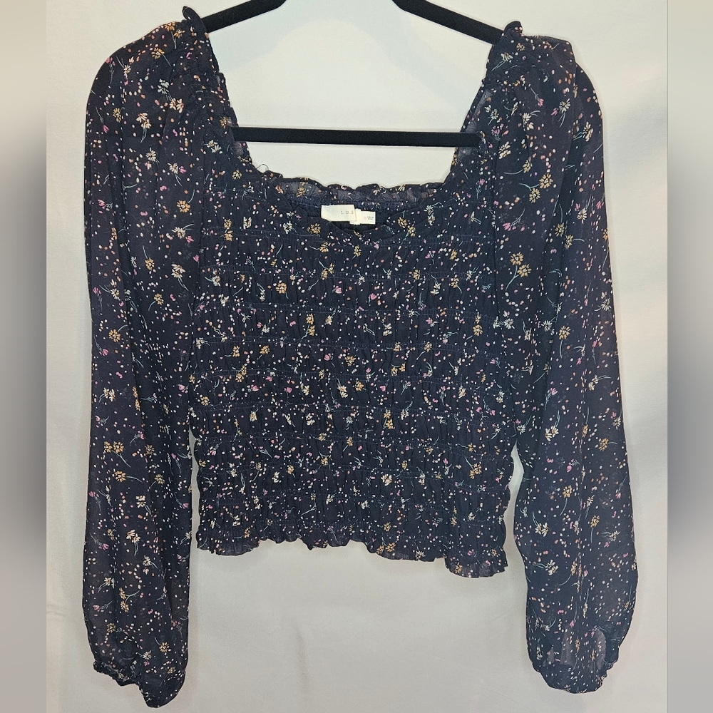 Lush Navy Floral Ruffle Top